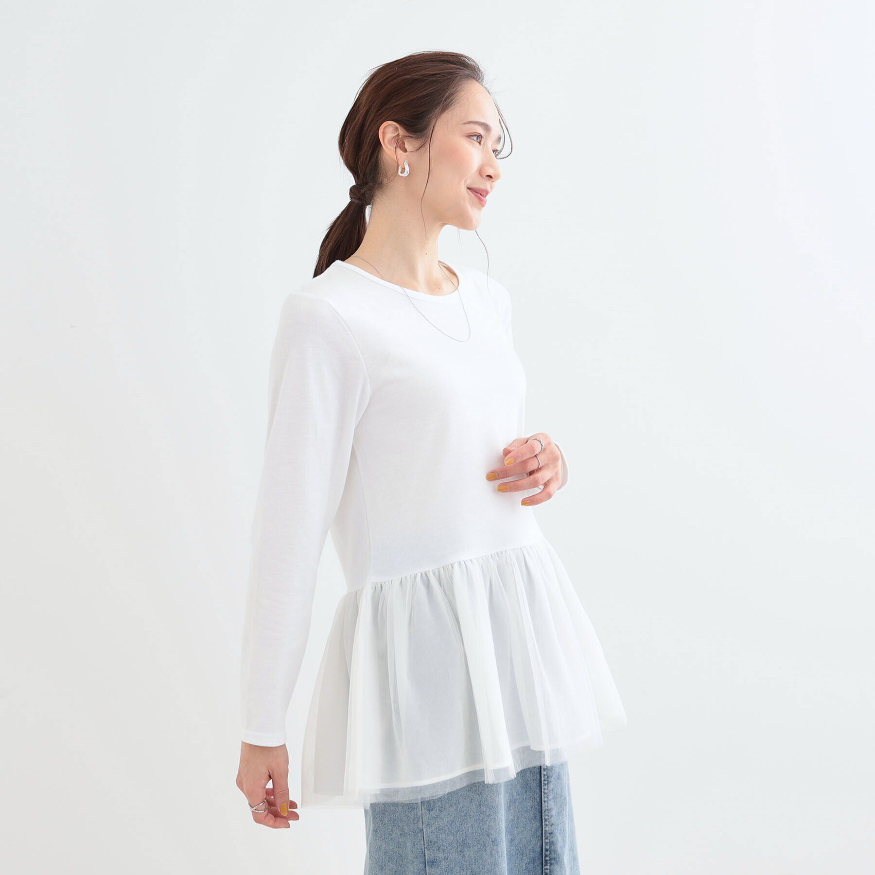 SHOO･LA･RUE「【S-LL/体型カバー】いつものコーデにプラスワン　裾チュールインナー」|Tシャツ・カットソー|