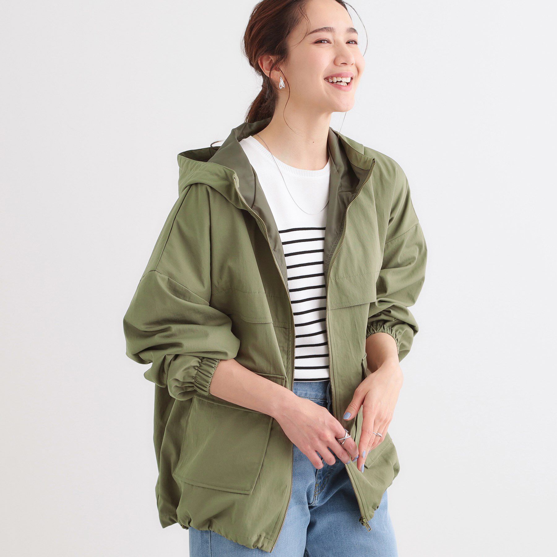 SHOO･LA･RUE「【撥水／S-LL】BIGポケット フーディブルゾン」|ブルゾン・スタジャン|オリーブグリーン(0