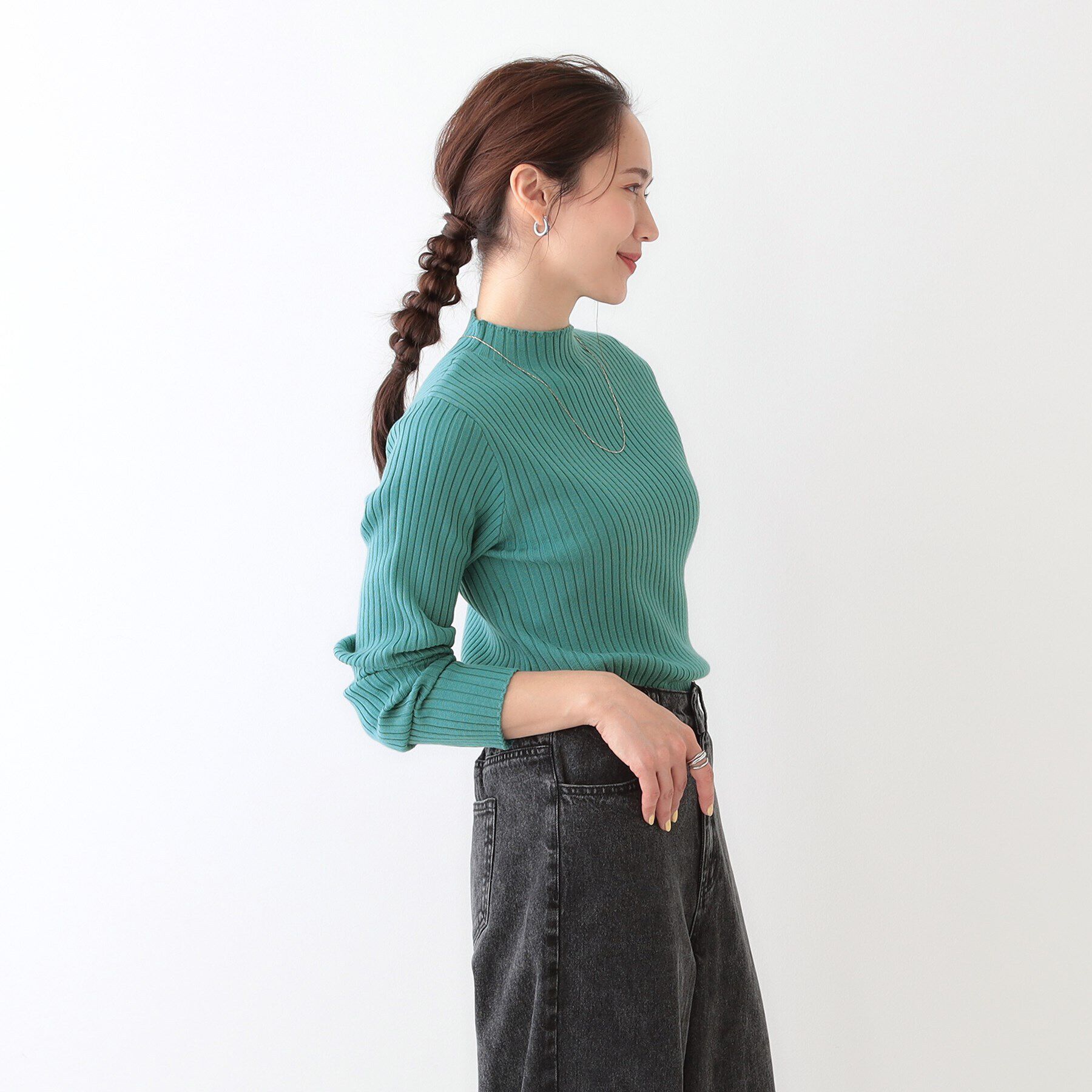 SHOO･LA･RUE「【洗える/S-LL】一枚でもインナーでも プチハイネック リブニット」|ニット・セーター|