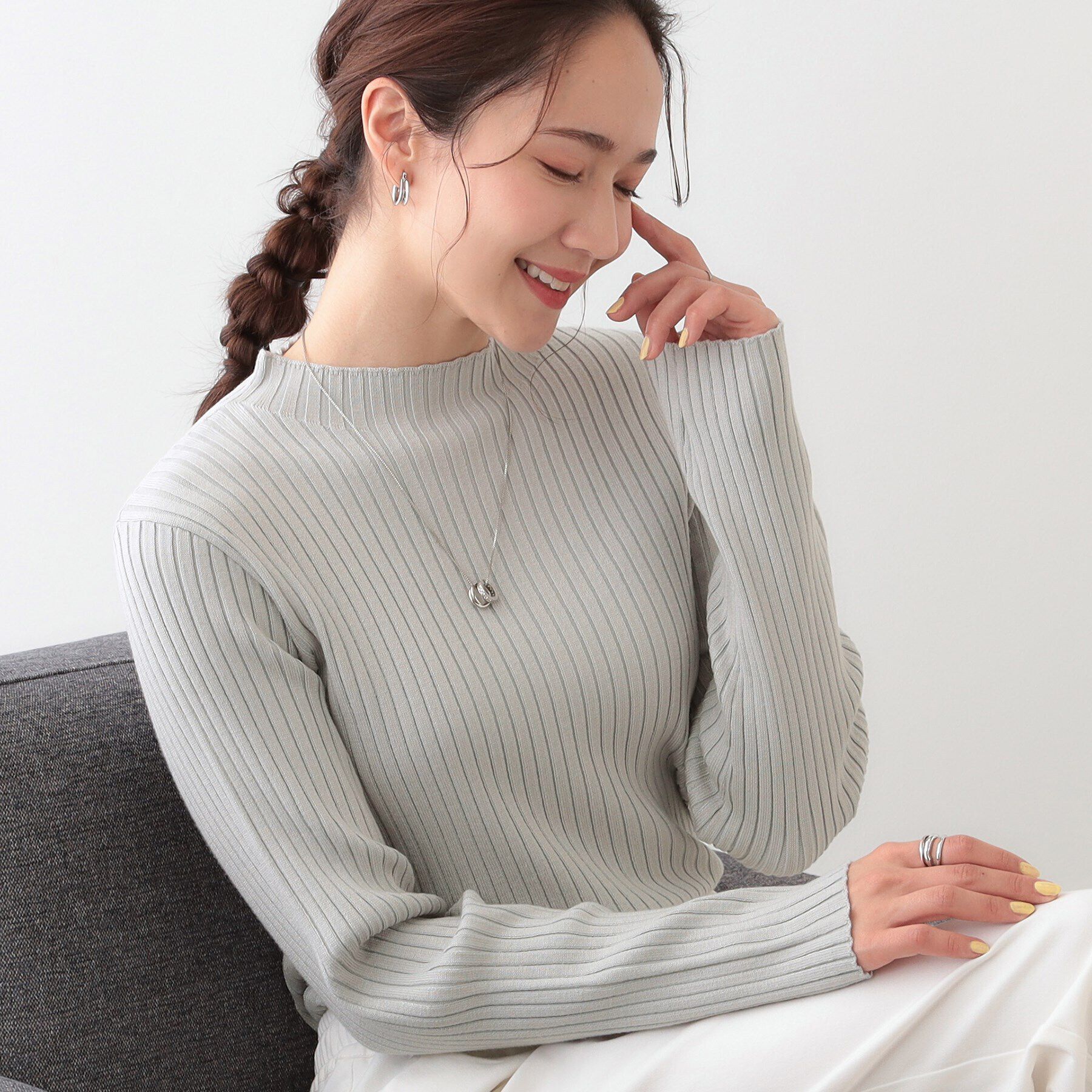 SHOO･LA･RUE「【洗える/S-LL】一枚でもインナーでも プチハイネック リブニット」|ニット・セーター|ライトグレー(011