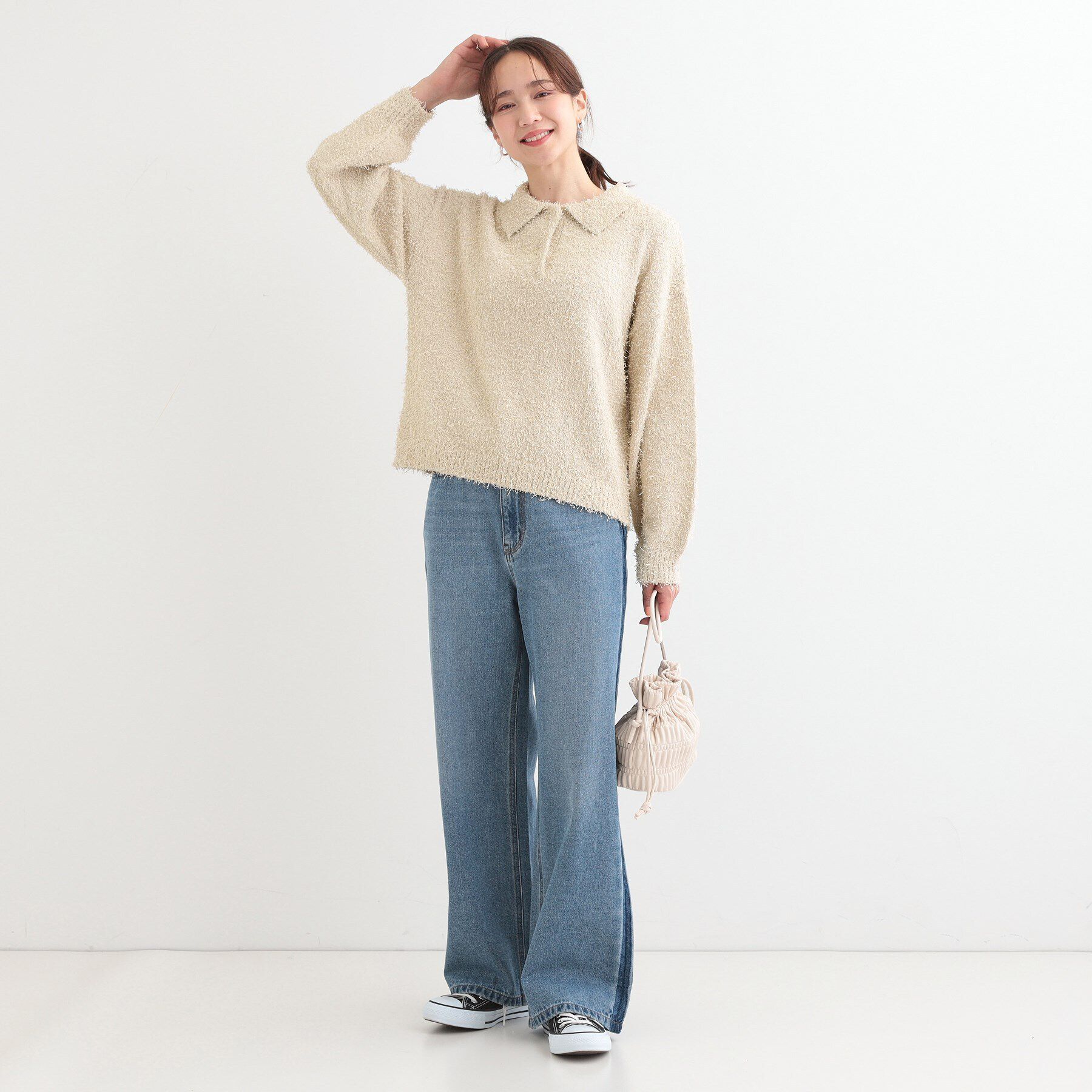 SHOO･LA･RUE「【S-LL】大人ヘルシー やわらかカールヤーン ポロニット」|ニット・セーター|