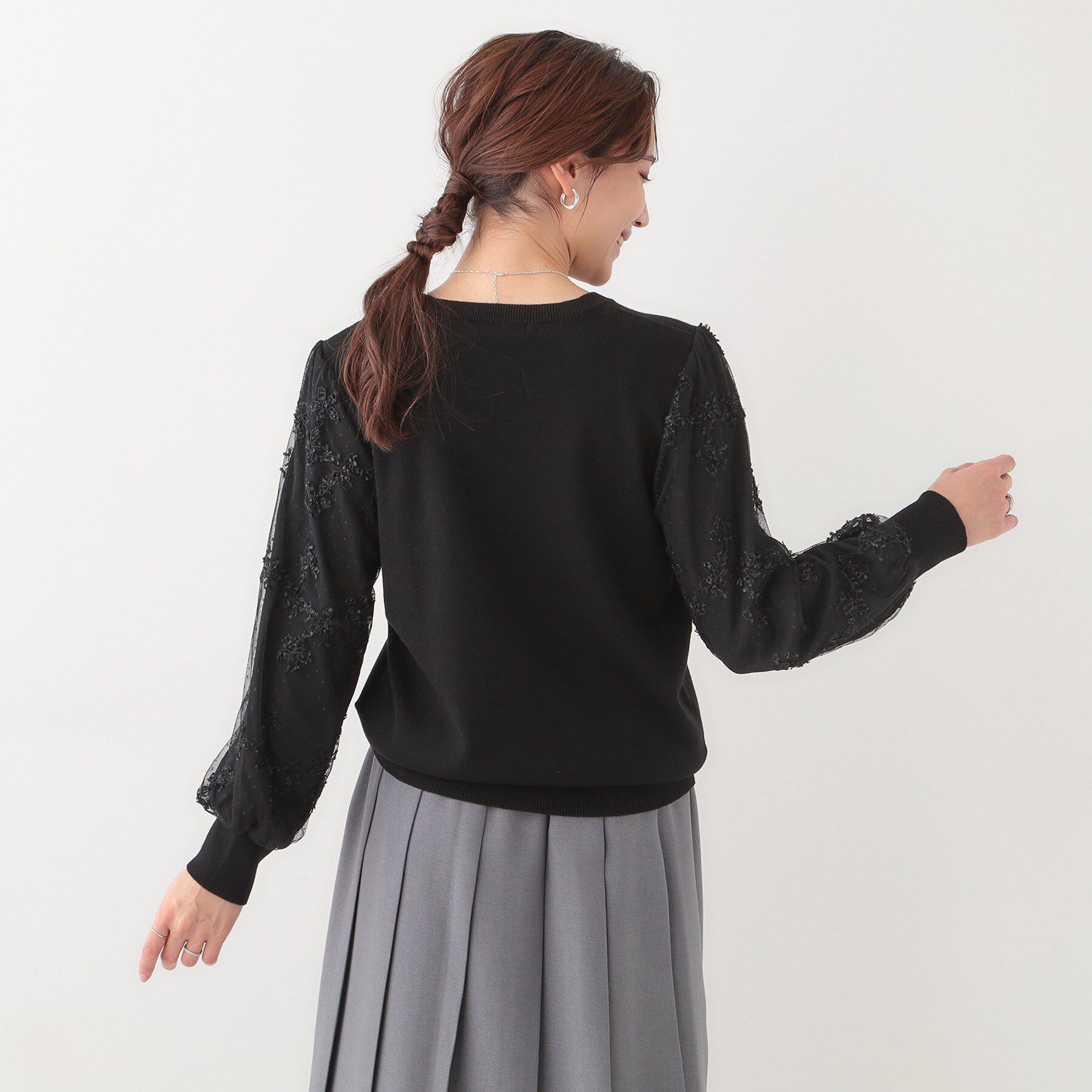 SHOO･LA･RUE「【S-LL】1枚で華やかになる お袖レースドッキングニット」|ニット・セーター|