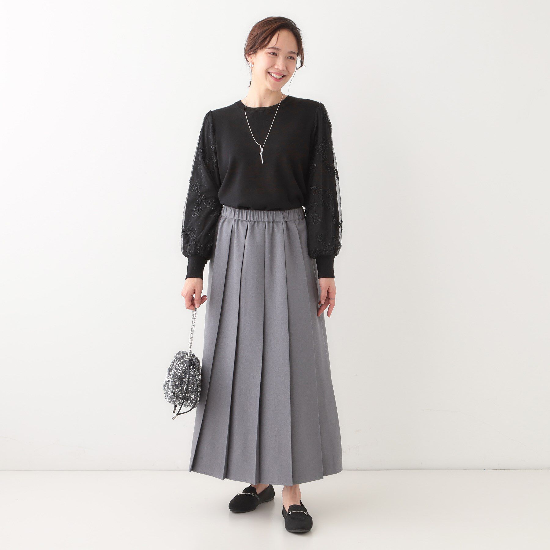 SHOO･LA･RUE「【S-LL】1枚で華やかになる お袖レースドッキングニット」|ニット・セーター|