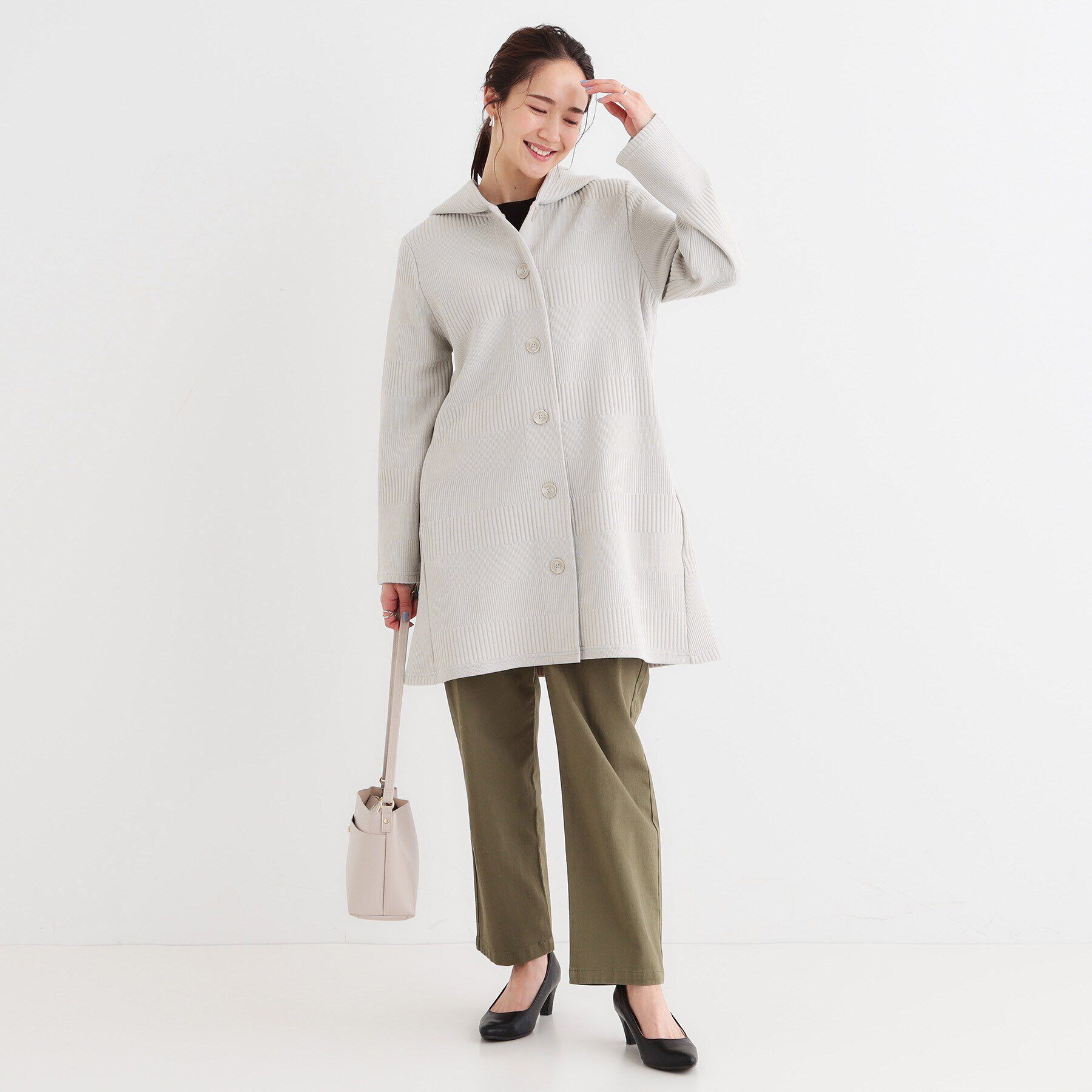 SHOO･LA･RUE「【S-LL】体型をカバーしながらスマートに魅せる ラインジャカードコーディガン」|カーディガン|