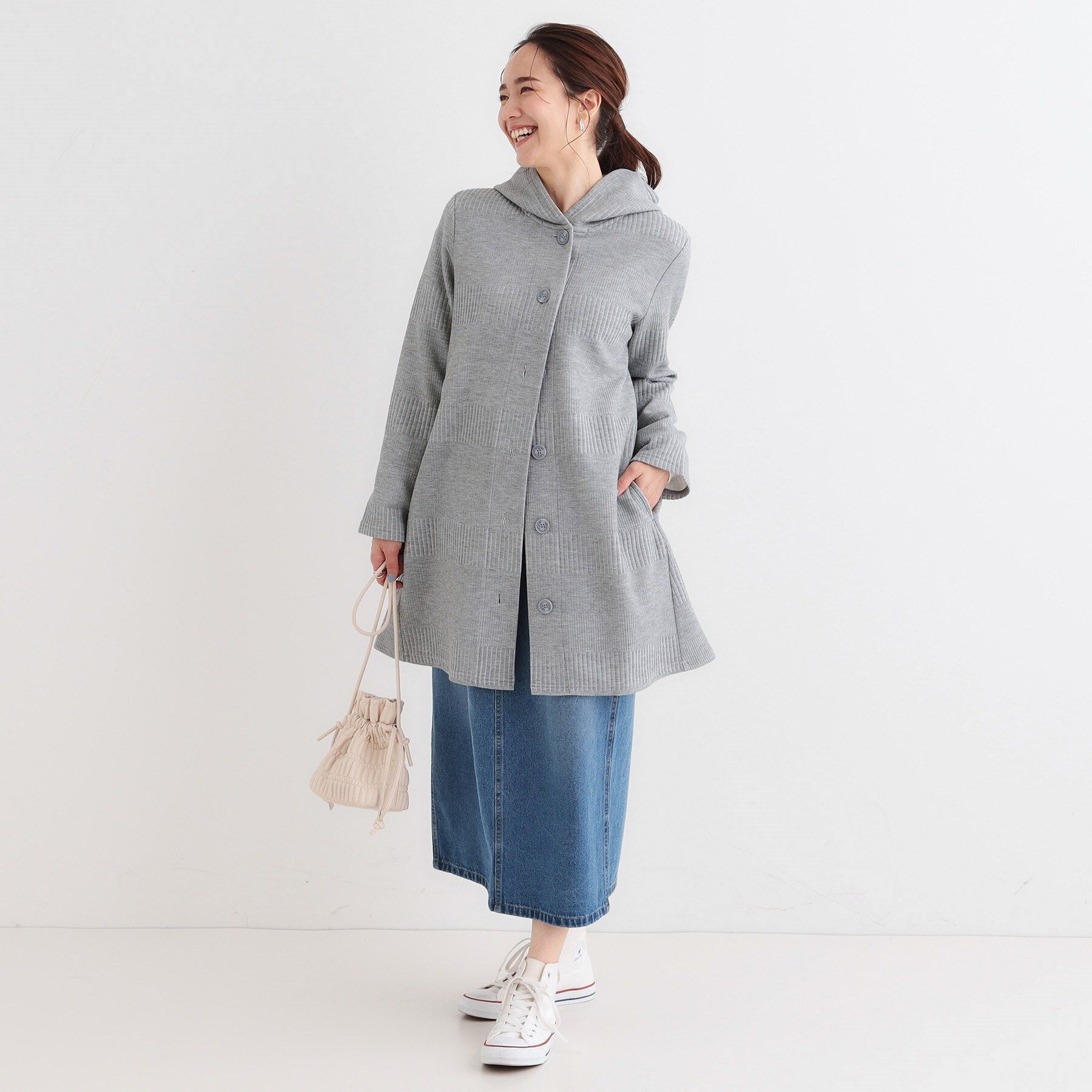 SHOO･LA･RUE「【S-LL】体型をカバーしながらスマートに魅せる ラインジャカードコーディガン」|カーディガン|