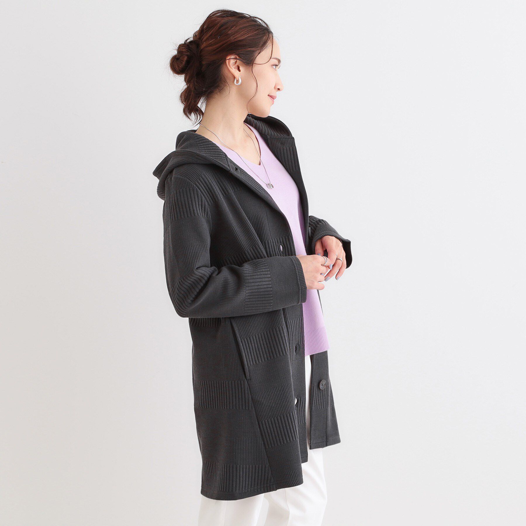 SHOO･LA･RUE「【S-LL】体型をカバーしながらスマートに魅せる ラインジャカードコーディガン」|カーディガン|