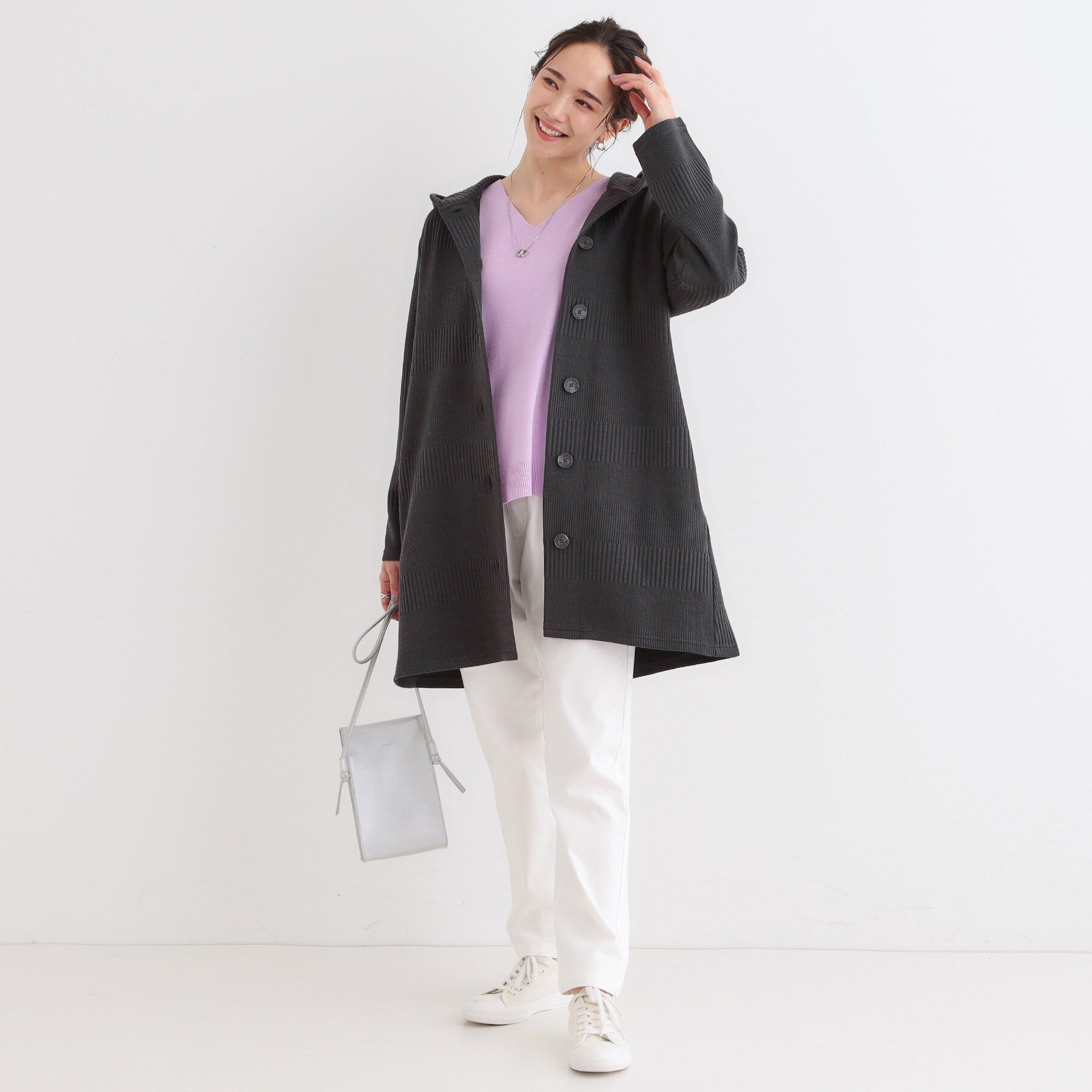 SHOO･LA･RUE「【S-LL】体型をカバーしながらスマートに魅せる ラインジャカードコーディガン」|カーディガン|