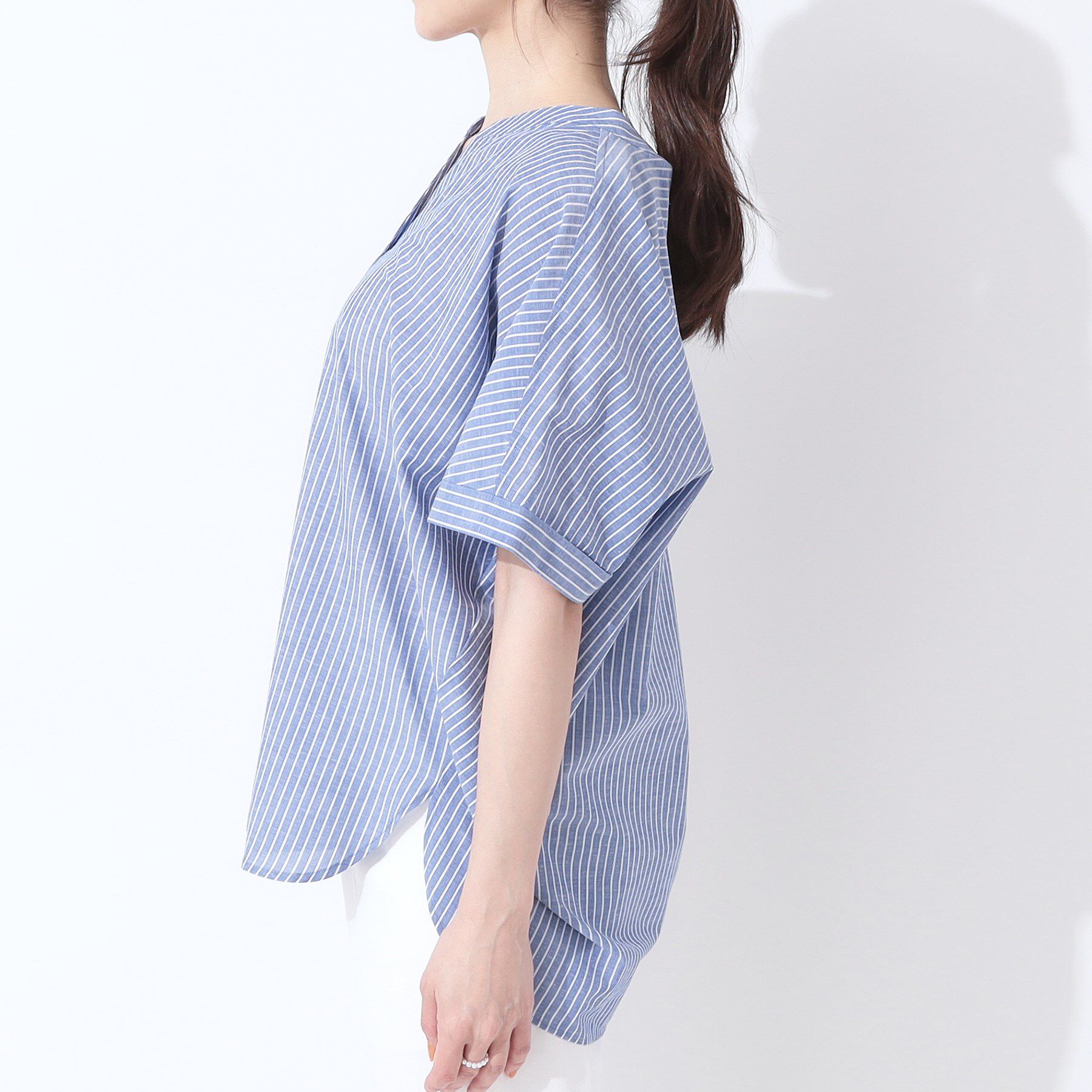 SHOO･LA･RUE「【高レビュー/洗える/UV/吸水速乾】洗濯後しわになりにくいリネンブレンドドルマンシャツ」|シャツ・ブラウス|