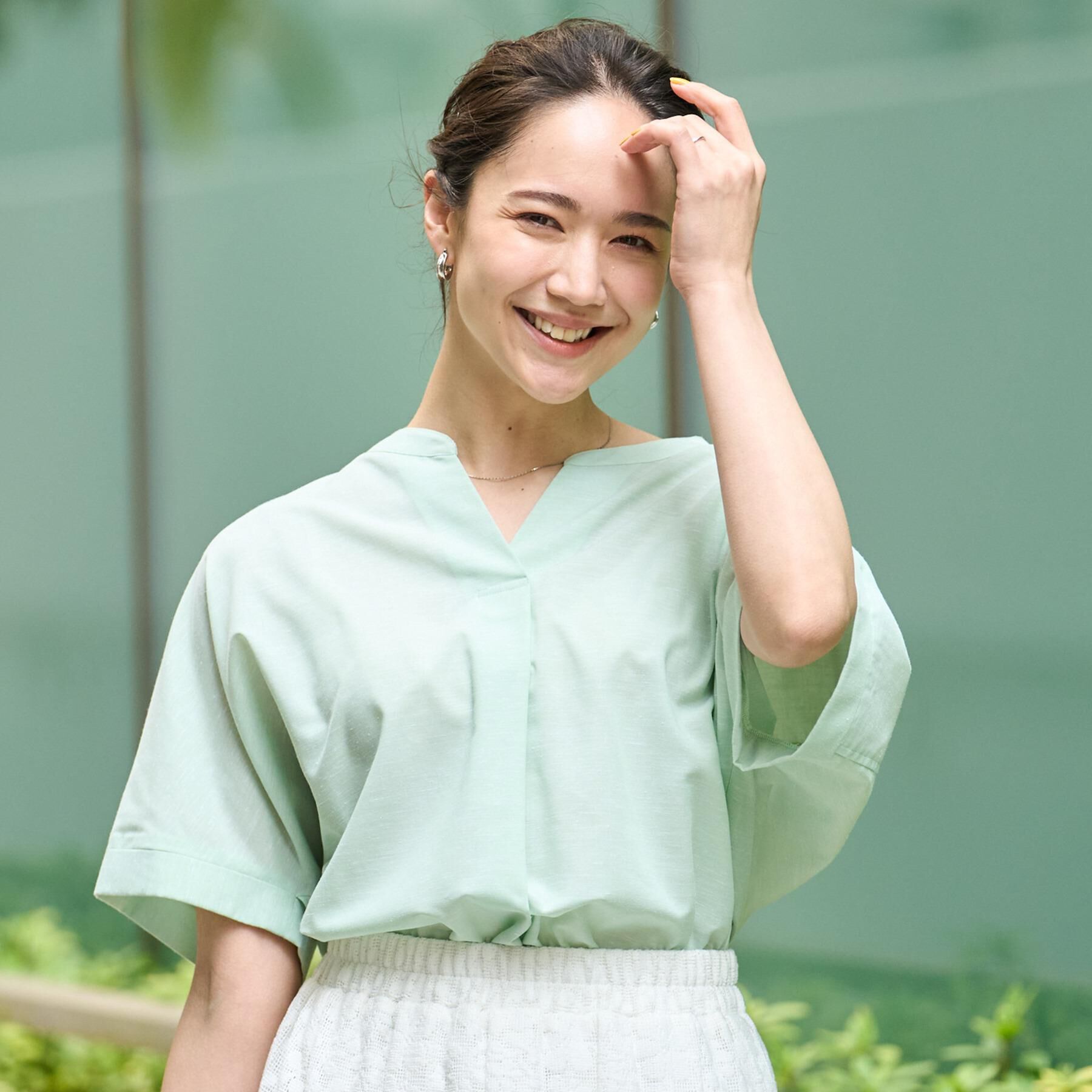 SHOO･LA･RUE「【高レビュー/洗える/UV/吸水速乾】洗濯後しわになりにくいリネンブレンドドルマンシャツ」|シャツ・ブラウス|