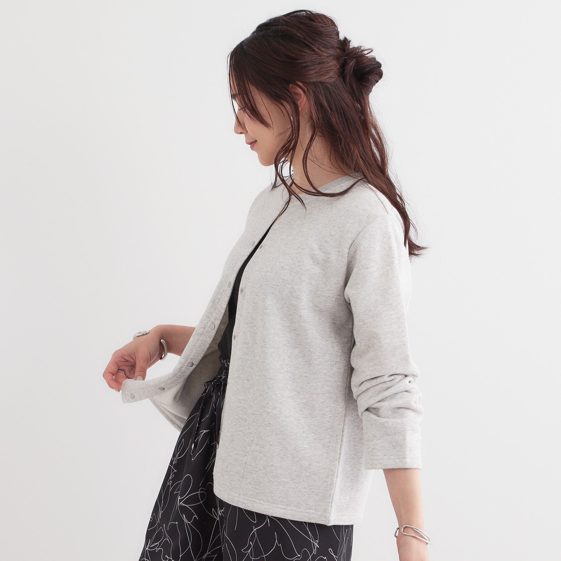 SHOO･LA･RUE「【洗える/S-LL】大人カジュアルコーデに ミニ裏毛スナップカーディガン」|カーディガン|