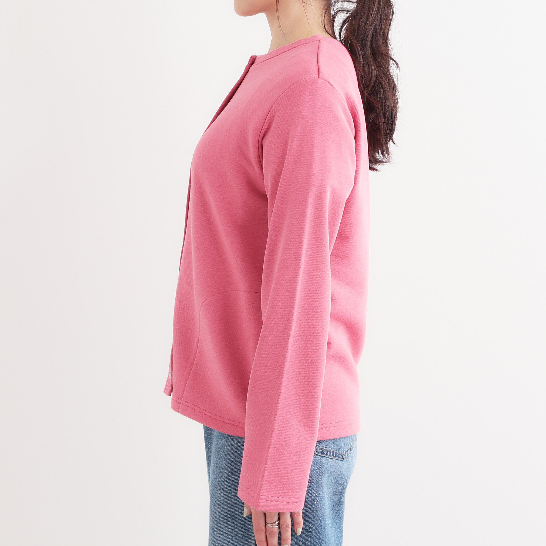 SHOO･LA･RUE「【洗える/S-LL】大人カジュアルコーデに ミニ裏毛スナップカーディガン」|カーディガン|