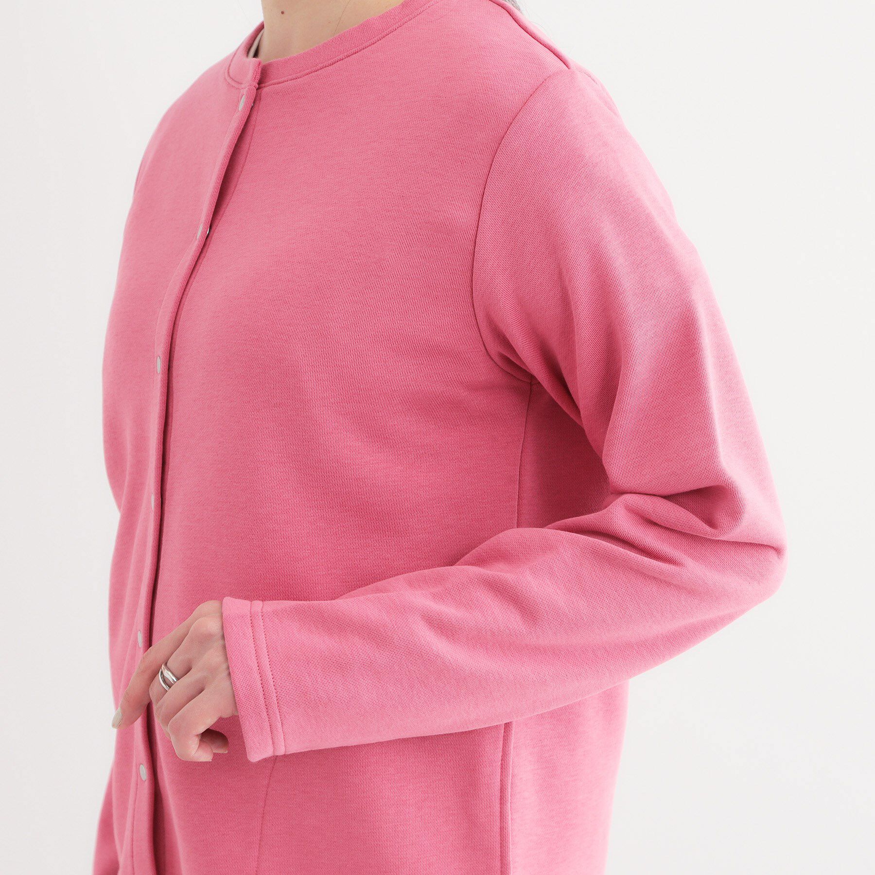 SHOO･LA･RUE「【洗える/S-LL】大人カジュアルコーデに ミニ裏毛スナップカーディガン」|カーディガン|