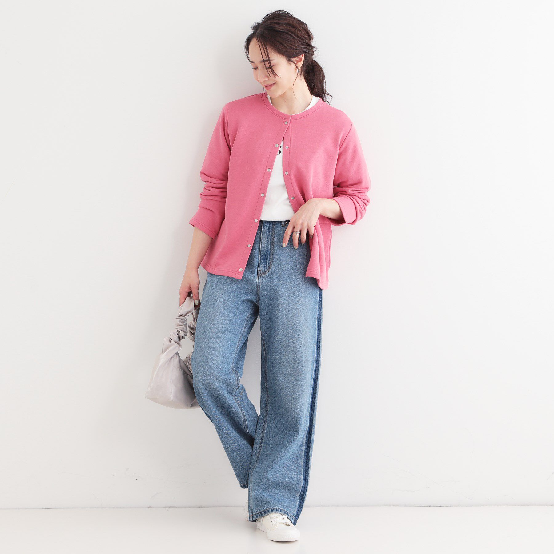 SHOO･LA･RUE「【洗える/S-LL】大人カジュアルコーデに ミニ裏毛スナップカーディガン」|カーディガン|