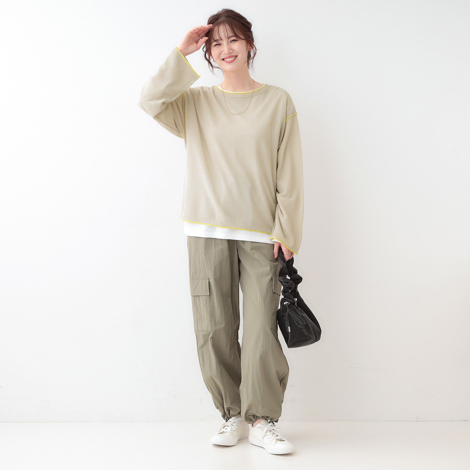 SHOO･LA･RUE「【S-LL/2枚セット】シアー感も楽しめる 光沢カノコ編み配色ニット+ロンT」|ニット・セーター|