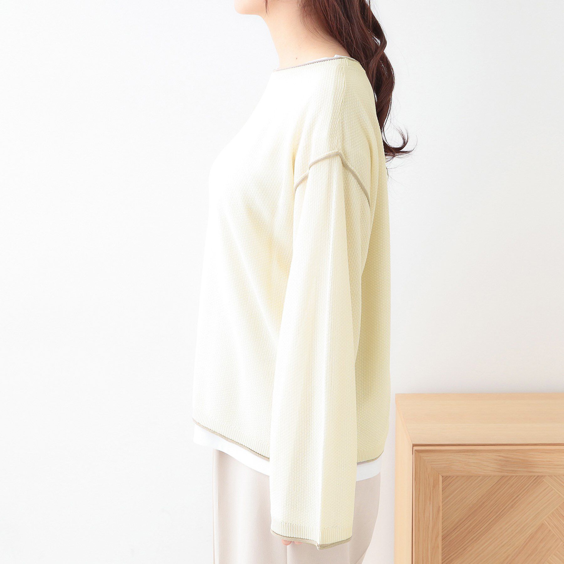 SHOO･LA･RUE「【S-LL/2枚セット】シアー感も楽しめる 光沢カノコ編み配色ニット+ロンT」|ニット・セーター|