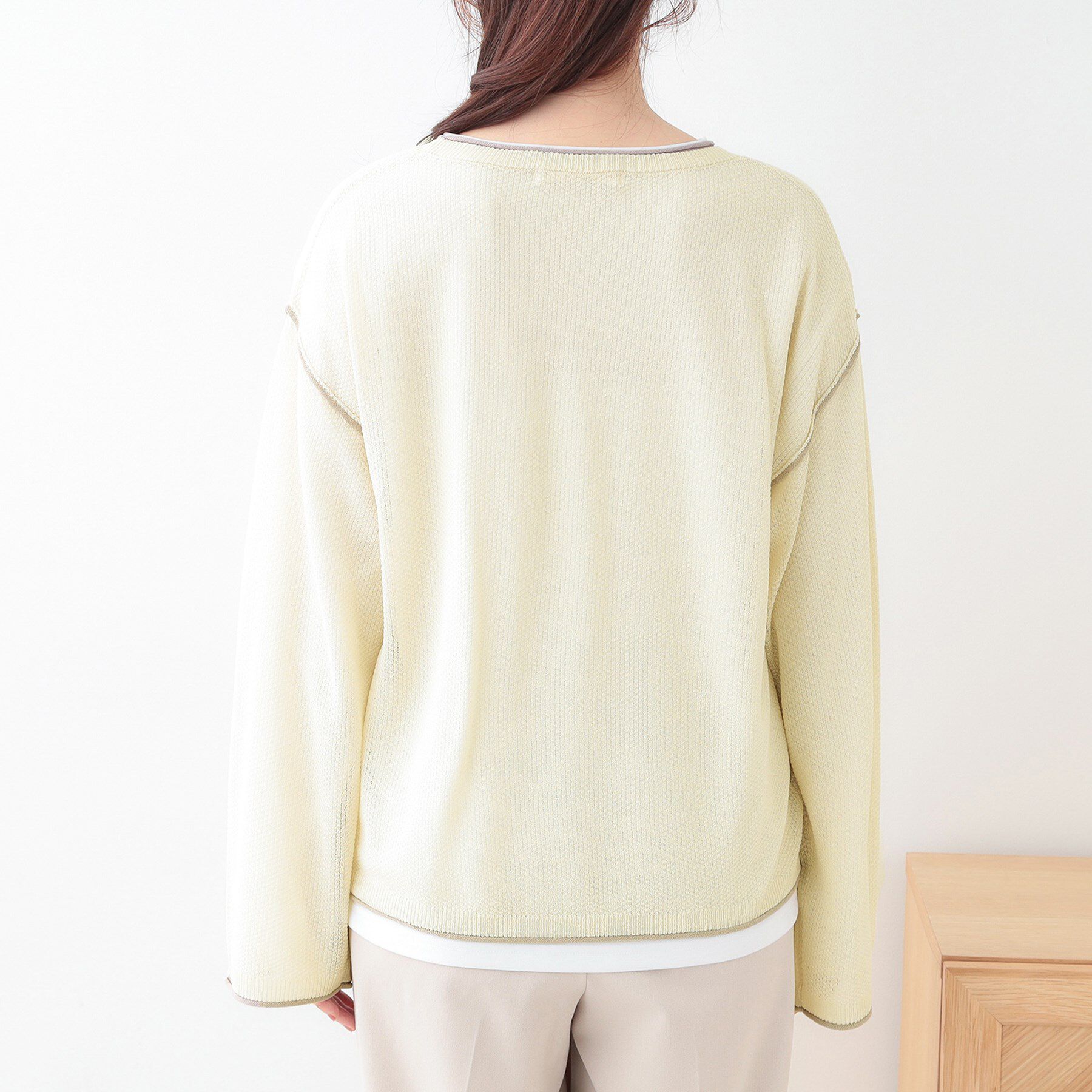 SHOO･LA･RUE「【S-LL/2枚セット】シアー感も楽しめる 光沢カノコ編み配色ニット+ロンT」|ニット・セーター|