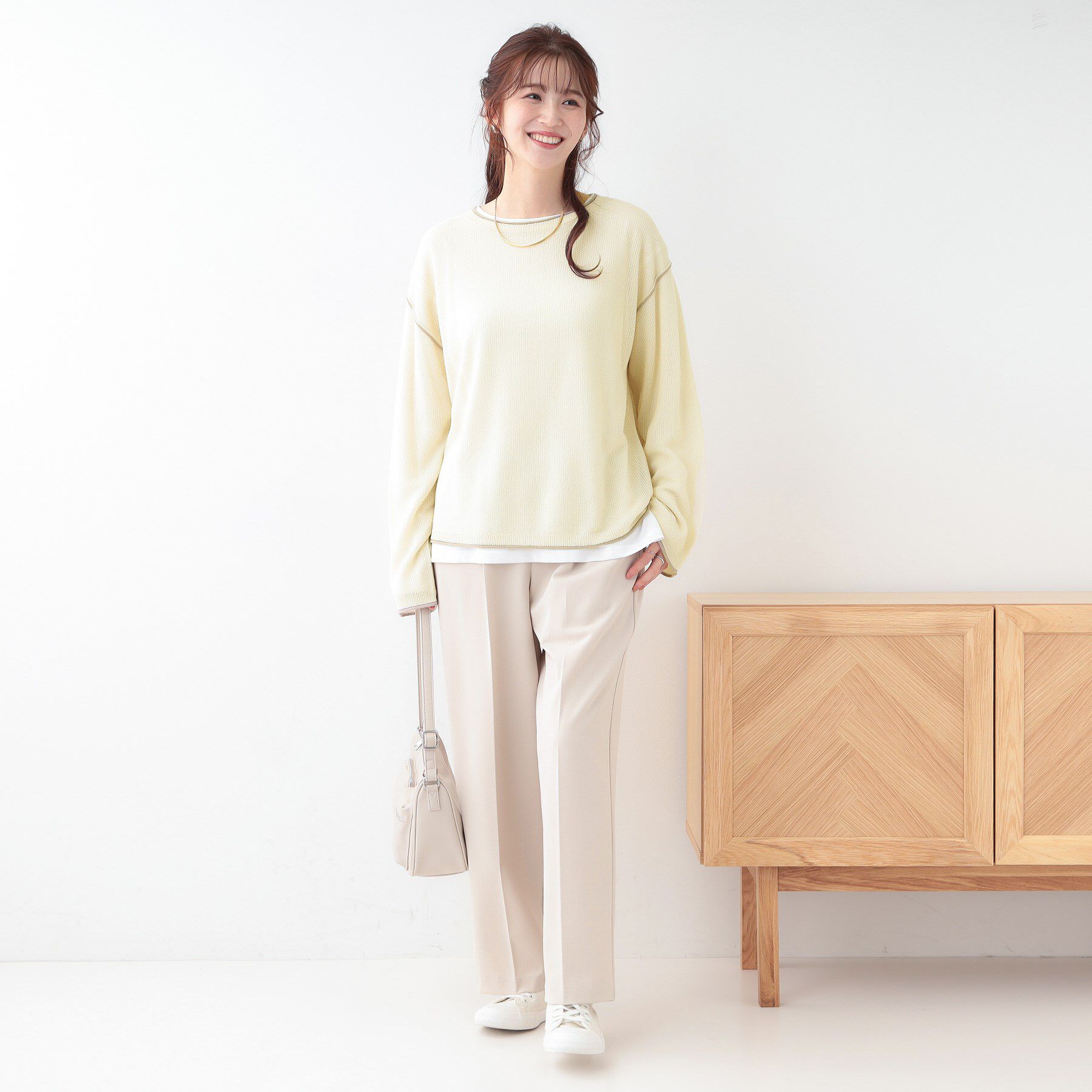 SHOO･LA･RUE「【S-LL/2枚セット】シアー感も楽しめる 光沢カノコ編み配色ニット+ロンT」|ニット・セーター|