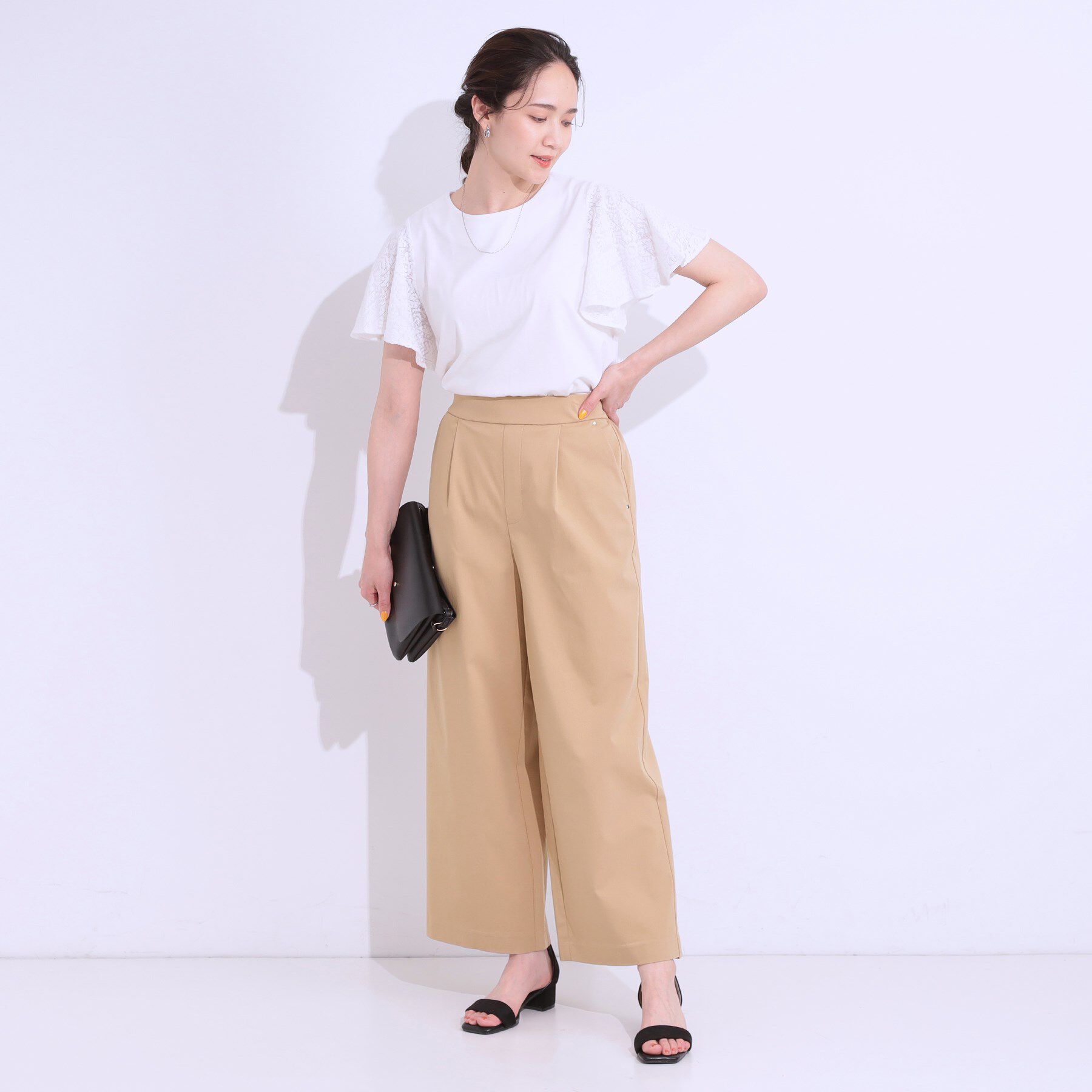 SHOO･LA･RUE「【高レビュー/S-LL/ひんやり】ゴールドパーツがアクセント ストレッチワイドパンツ」|その他|