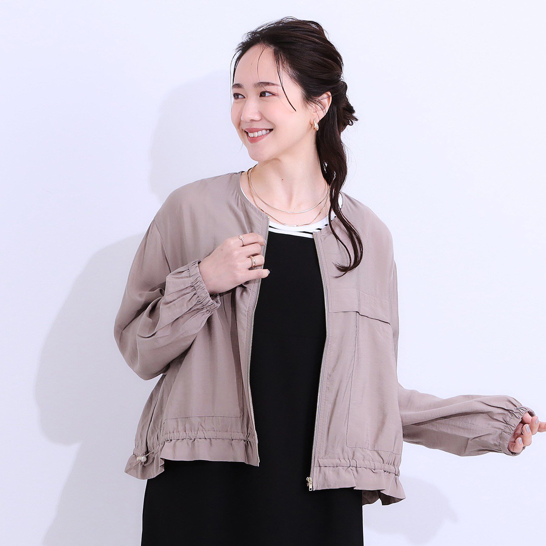 SHOO･LA･RUE「【S-LL】大人のシアー感が魅力 ドロストブルゾン」|ブルゾン・スタジャン|