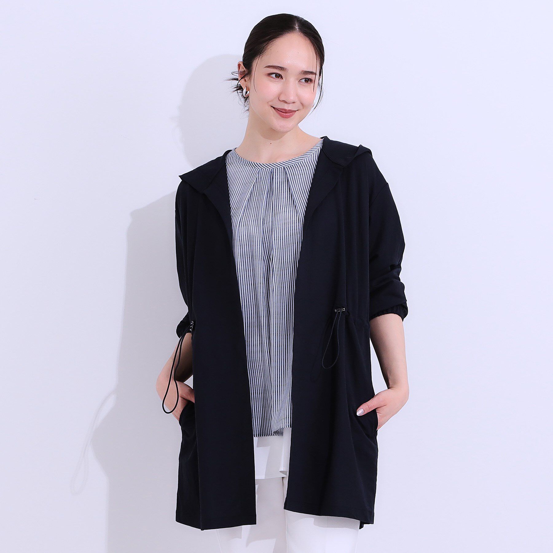 SHOO･LA･RUE「【S-LL/ひんやり/UV】さっと羽織れる お尻が隠れるフード付きパーカ」|パーカー|