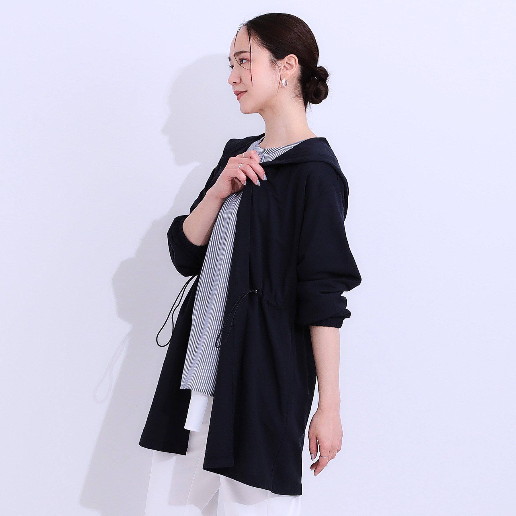 SHOO･LA･RUE「【S-LL/ひんやり/UV】さっと羽織れる お尻が隠れるフード付きパーカ」|パーカー|