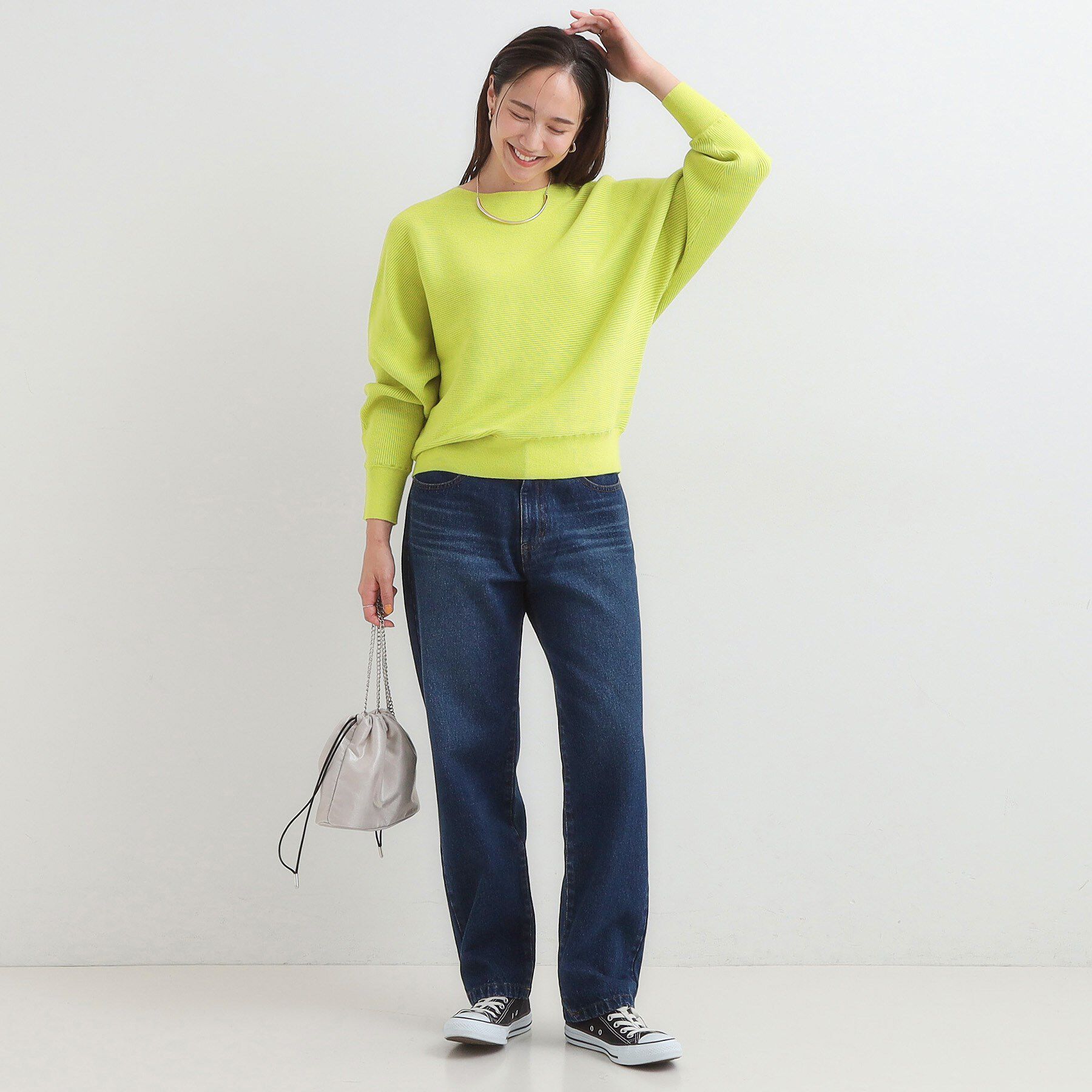 SHOO･LA･RUE「【洗濯機可/体型カバー】お袖ボタン リブドルマンニット」|ニット・セーター|