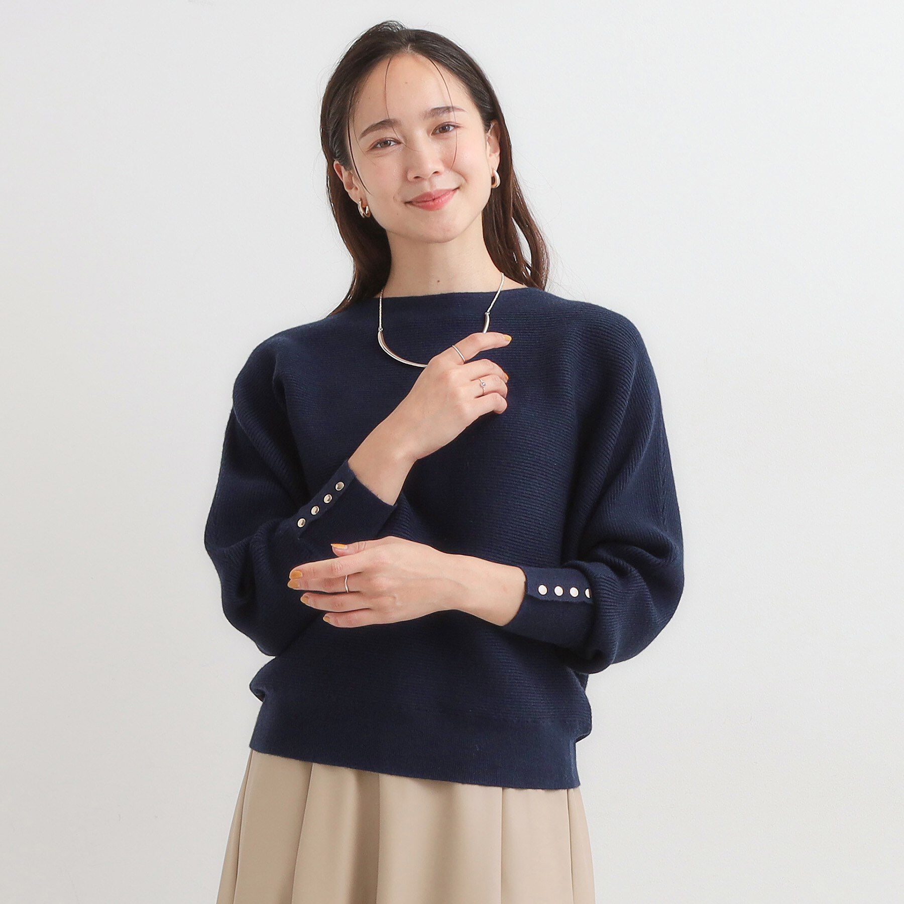 SHOO･LA･RUE「【洗濯機可/体型カバー】お袖ボタン リブドルマンニット」|ニット・セーター|