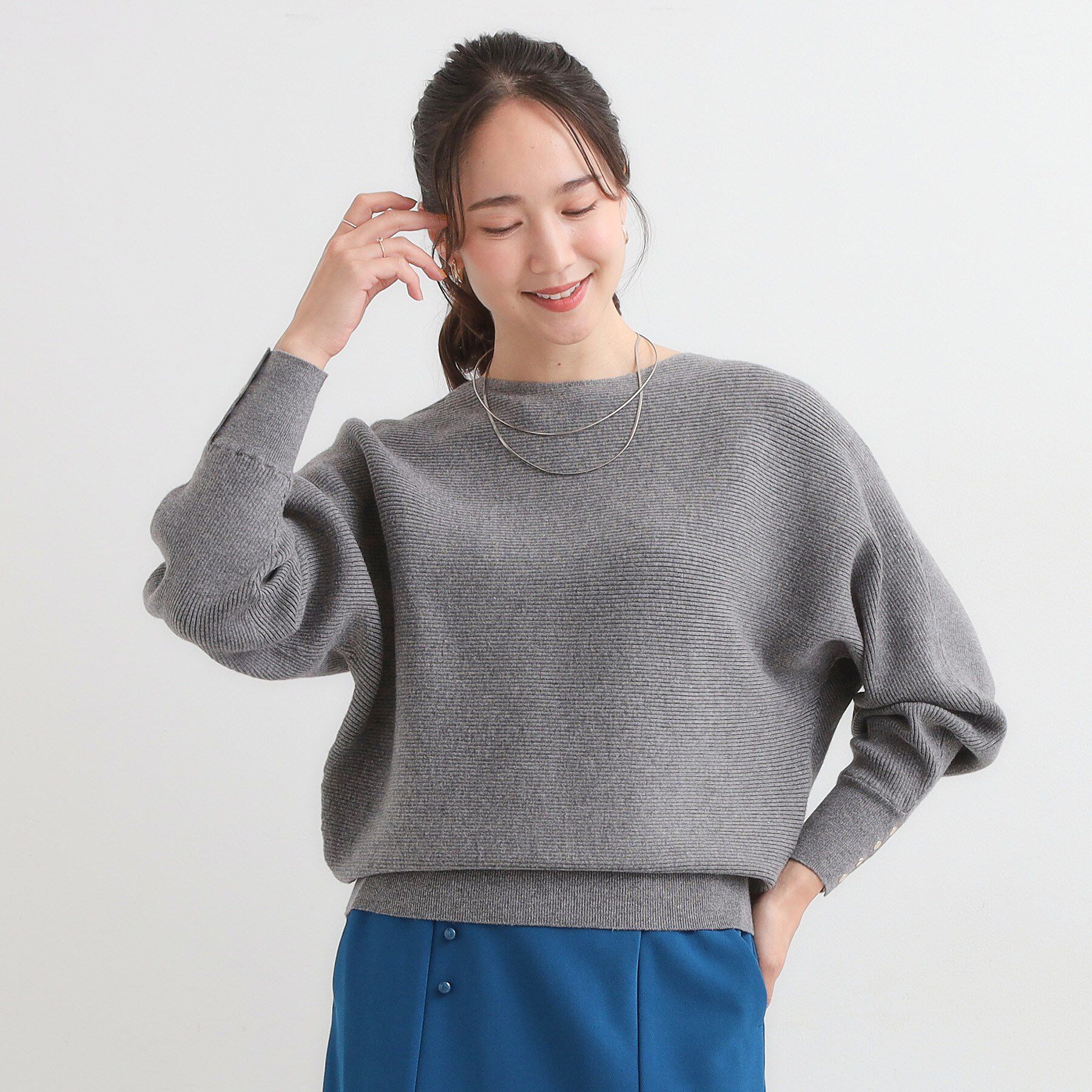 SHOO･LA･RUE「【洗濯機可/体型カバー】お袖ボタン リブドルマンニット」|ニット・セーター|