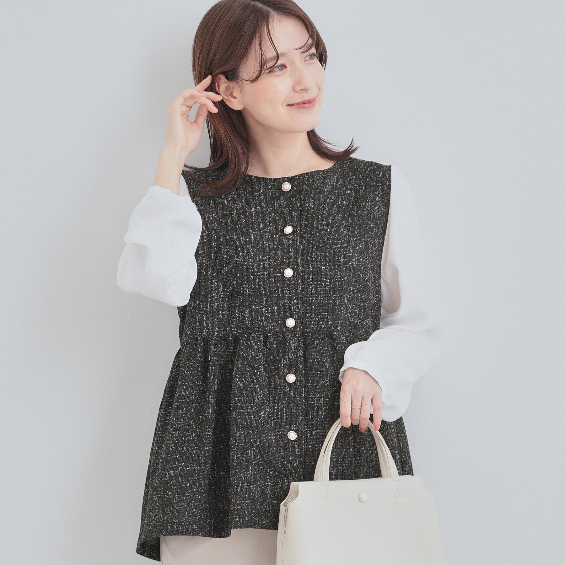 SHOO･LA･RUE「時短できちんと見えが叶う フェイクレイヤードブラウス」|シャツ・ブラウス|ブラック(019)