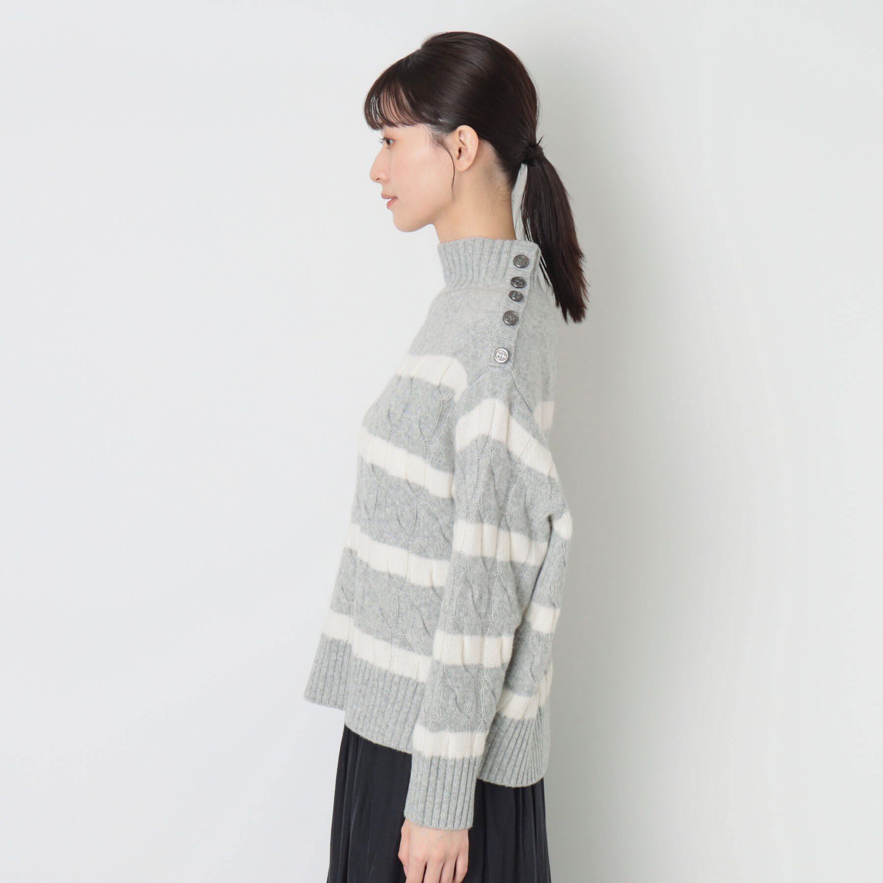 Dessin「【ハミルトンラムズウール・洗える】ケーブルボーダーニット（XS～L）」|ニット・セーター|