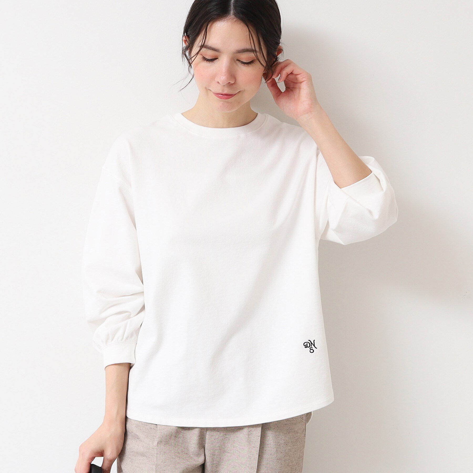 Dessin「【360度可愛い・洗える】バックヘンリーカットソー（9分袖/XS~L）」|Tシャツ・カットソー|