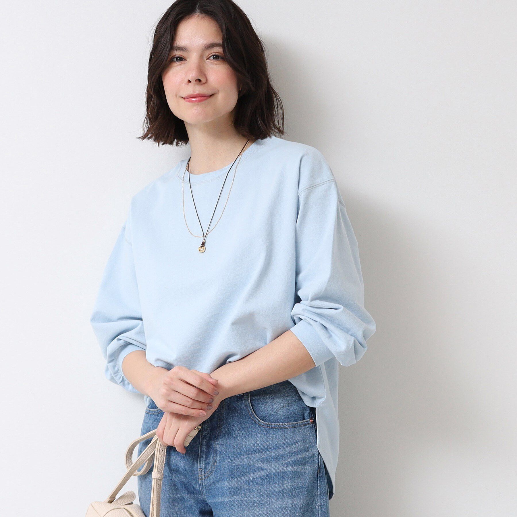 Dessin「【360度可愛い・洗える】バックヘンリーカットソー（9分袖/XS~L）」|Tシャツ・カットソー|ブルー(091)