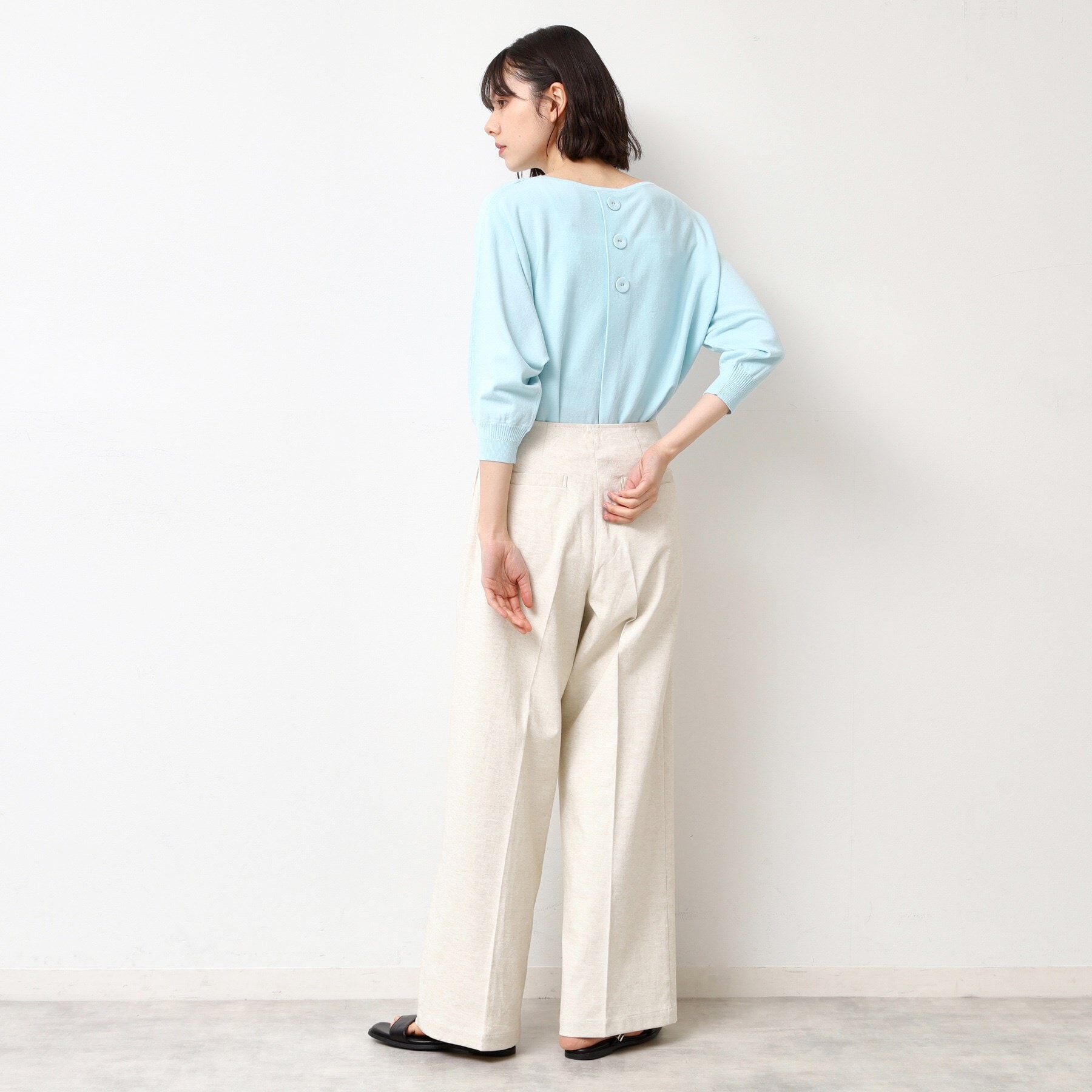 Dessin「【選べる7色展開・洗える】後ろボタンニットプルオーバー七分袖（XS～L）」|ニット・セーター|