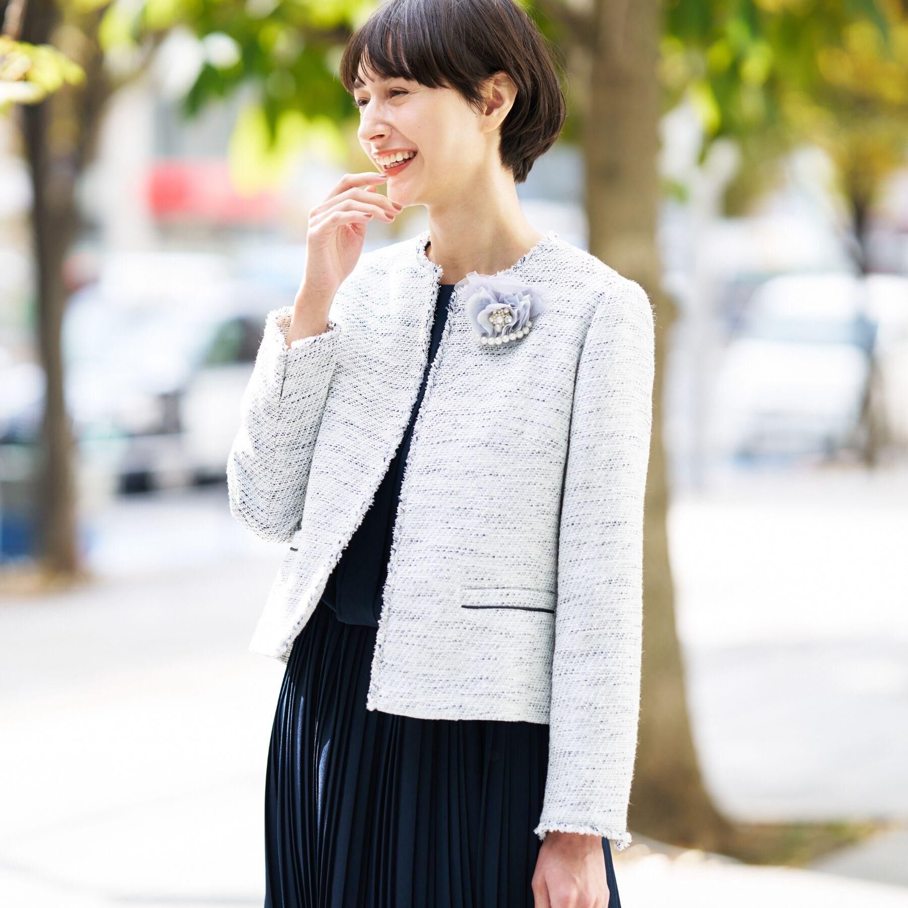 Dessin「【入卒/セレモニー】ツイードクルーネックジャケット」|ノーカラージャケット|