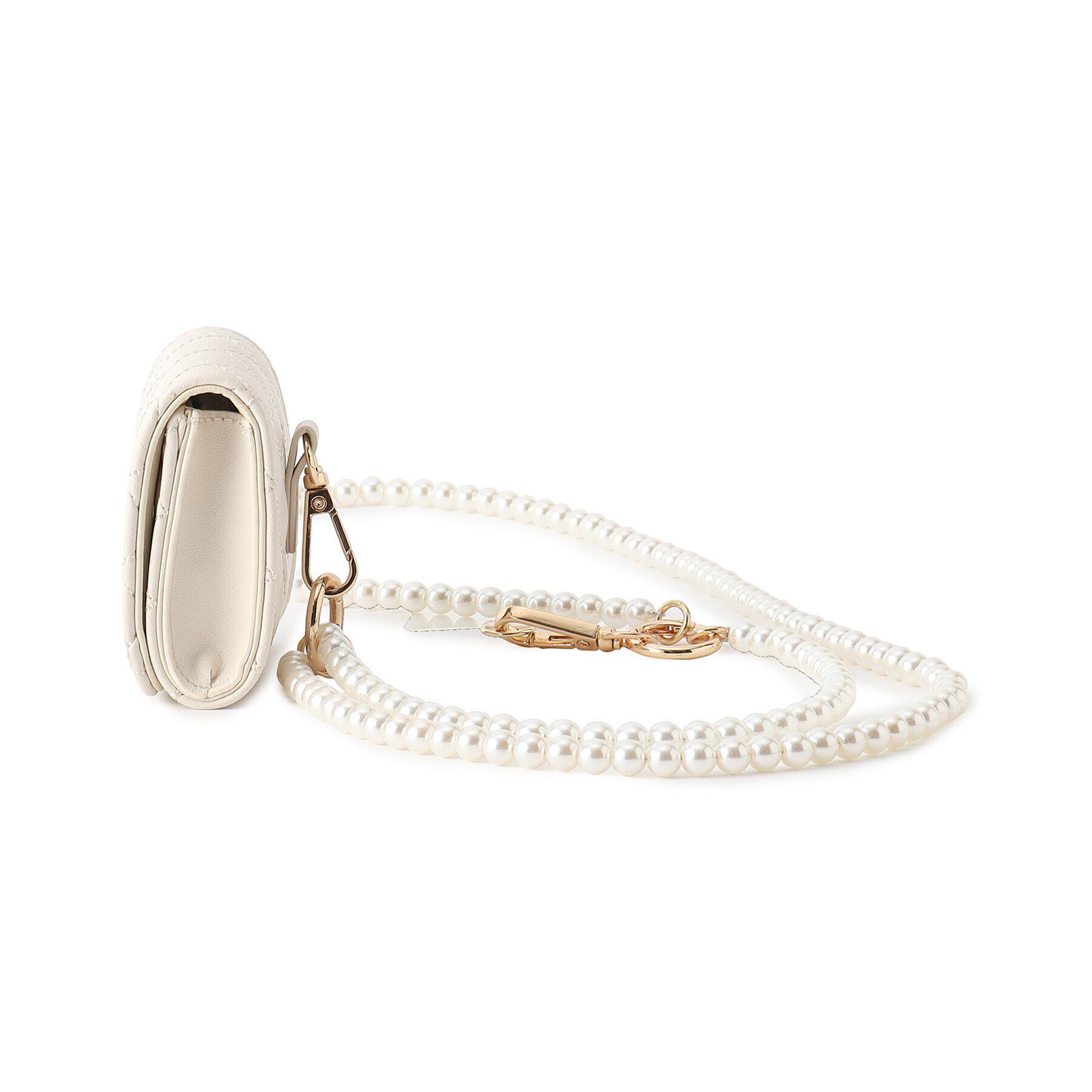 Grandedge「キルトポーチ付きフェイクパールスマホショルダー」|ストラップ|