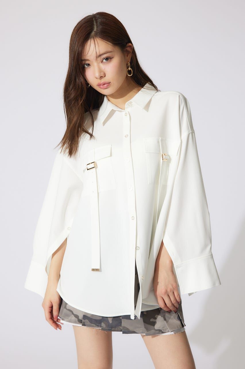 rienda「バックルディティールBigシャツ」|シャツ・ブラウス|WHT