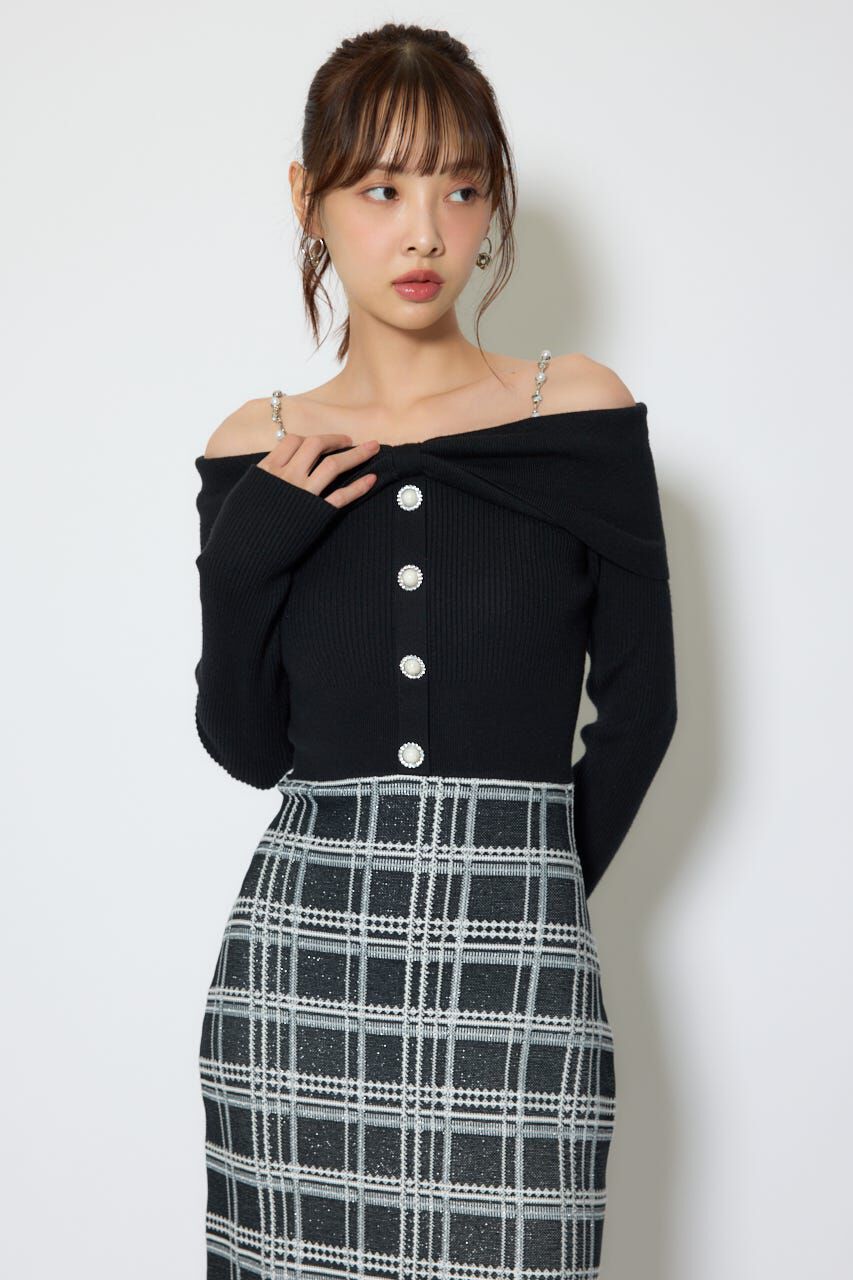 rienda「リボンデザインツイードニットワンピース」|ワンピース|