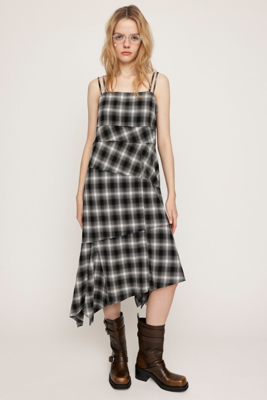SLY「ASYMMETRY HEM CHECK ワンピース」|ワンピース|M/BLK7