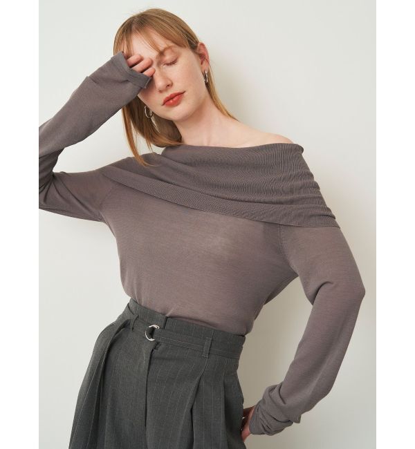 ELENDEEK「SHEER KNIT OFF SHOULDER」|ニット・セーター|グレー