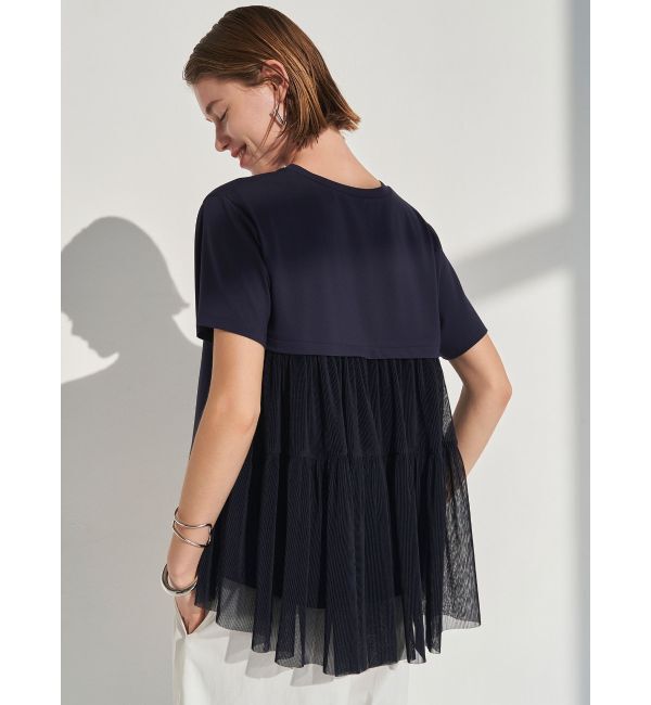 ELENDEEK「BACK PLEATS TULLE CS」|Tシャツ・カットソー|ネイビー