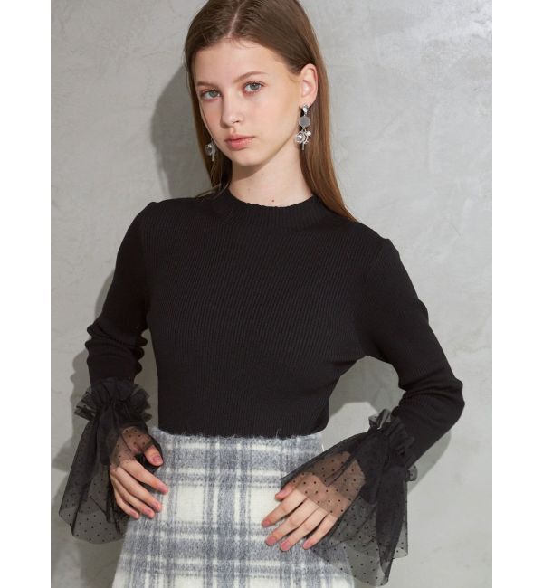 MERCURYDUO「異素材フレアスリーブニット」|ニット・セーター|