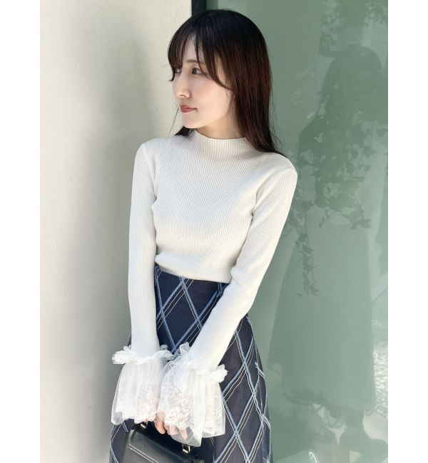 MERCURYDUO「異素材フレアスリーブニット」|ニット・セーター|