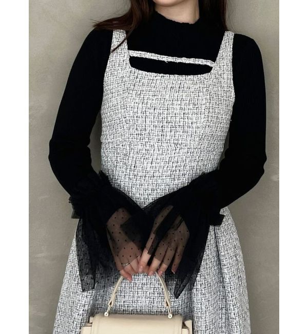 MERCURYDUO「異素材フレアスリーブニット」|ニット・セーター|ブラック