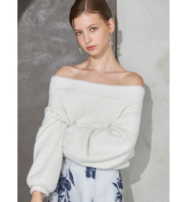 MERCURYDUO「オフショルミニシャギーニット」|ニット・セーター|アイボリー