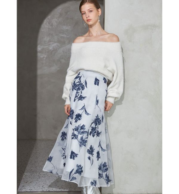 MERCURYDUO「オフショルミニシャギーニット」|ニット・セーター|