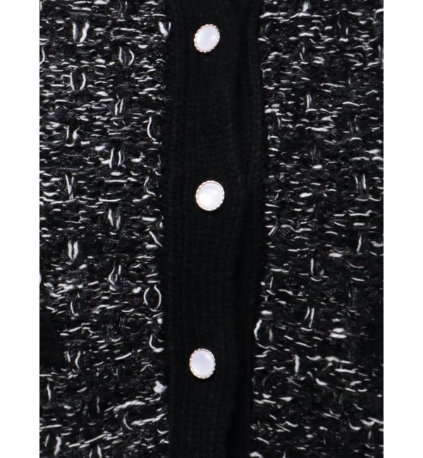 MERCURYDUO「ノーカラーツイードニットカーディガン」|カーディガン|