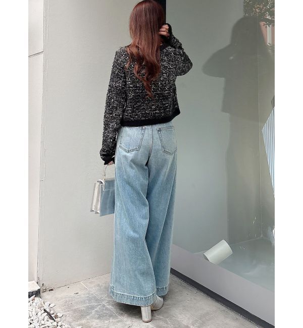 MERCURYDUO「ノーカラーツイードニットカーディガン」|カーディガン|