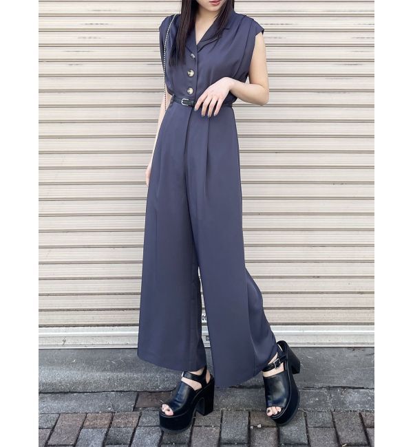 MURUA「ウエストベルトワイドロンパース」|オールインワン|グレー