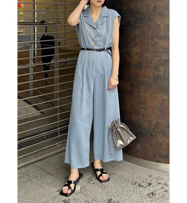 MURUA「ウエストベルトワイドロンパース」|オールインワン|ブルー