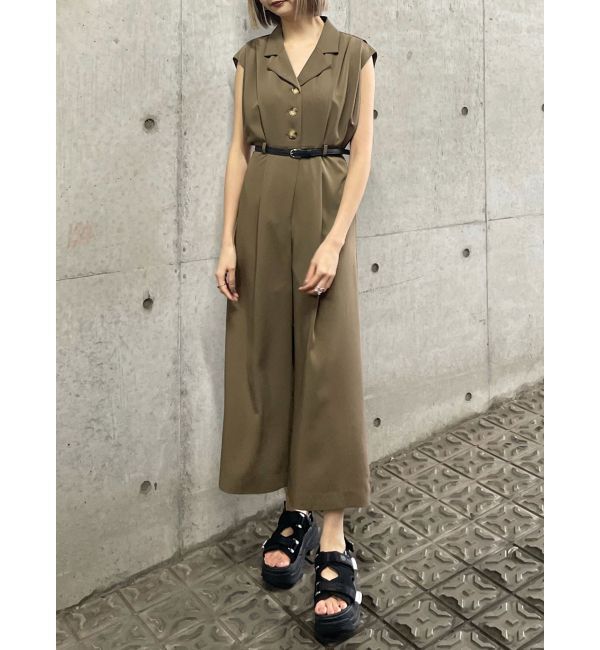 MURUA「ウエストベルトワイドロンパース」|オールインワン|モカ